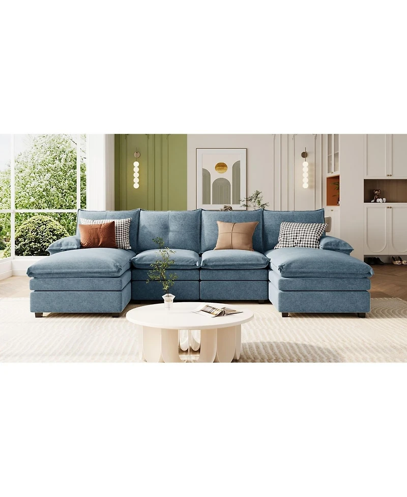 Streamdale Furniture Chenille U-Shaped Sectional Sofa with Adjustable Pillows
