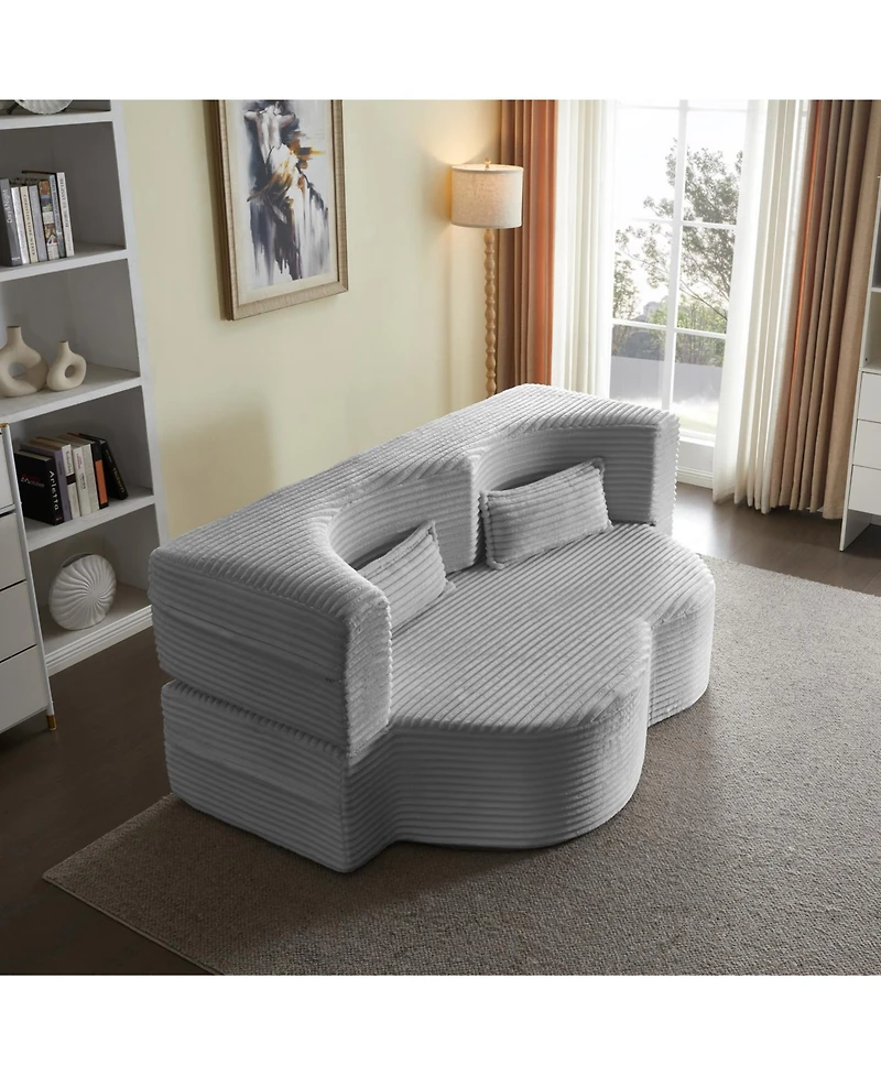 Streamdale Furniture Convertible Corduroy Floor Sofa Bed with Pillows - Light Grey