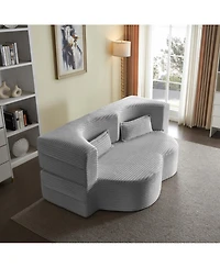 Streamdale Furniture Convertible Corduroy Floor Sofa Bed with Pillows - Light Grey