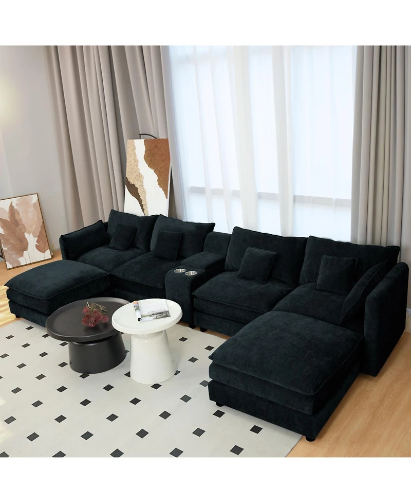 Streamdale U Shaped Cloud Couch, 144" Modular Chenille Sofa with Ottoman & Console