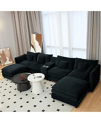 Streamdale U Shaped Cloud Couch, 144" Modular Chenille Sofa with Ottoman & Console