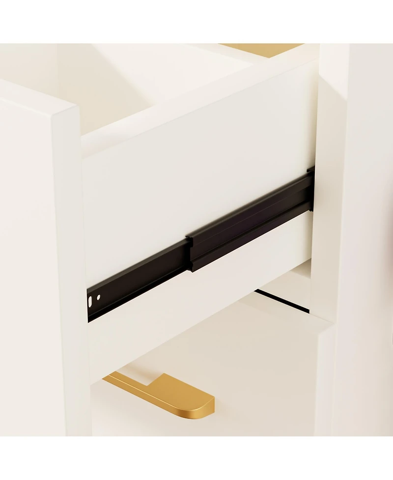 Streamdale Furniture 46" Glass Top Vanity Desk with Mirror, Stool, Power Outlet