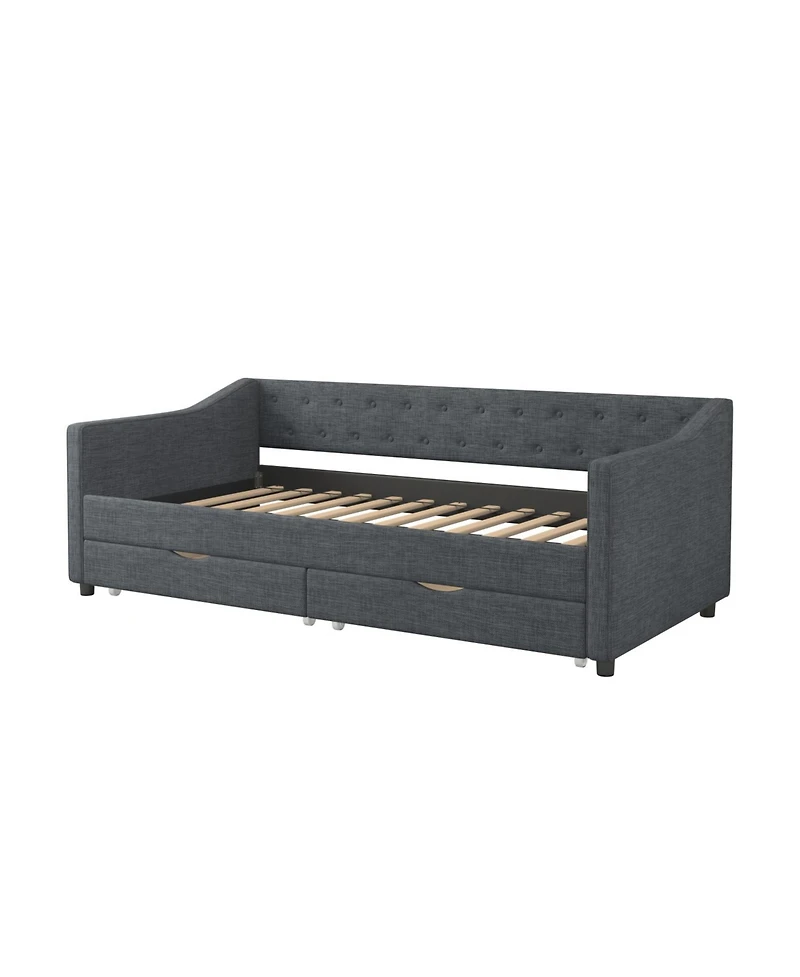 Streamdale Furniture Twin Daybed with Drawers, Tufted Sofa Bed - Dark Grey