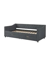 Streamdale Furniture Twin Daybed with Drawers, Tufted Sofa Bed - Dark Grey