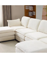 Streamdale Plush Cloud Modular Sofa- 4-Seater + 2 Footstools, Beige Chenille Cushions & Pillows