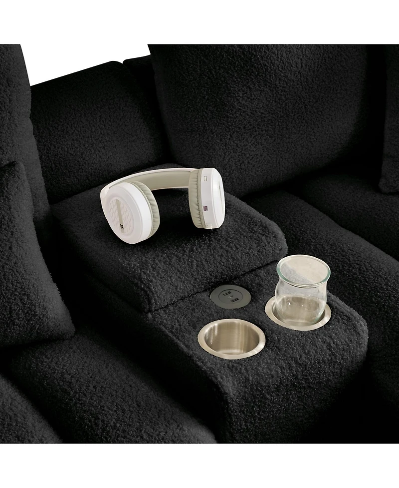 Streamdale Furniture Teddy Fabric Sectional Sofa with Console, Usb & Cup Holder
