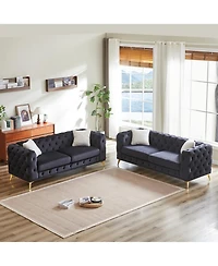 Streamdale Furniture Velvet 3+3 Seater Sofa with Wood Frame & Metal Feet