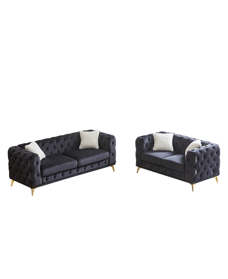 Streamdale Furniture Velvet Sofa Set- 3+2 Seater, Wood Frame, Metal Legs, Cushions