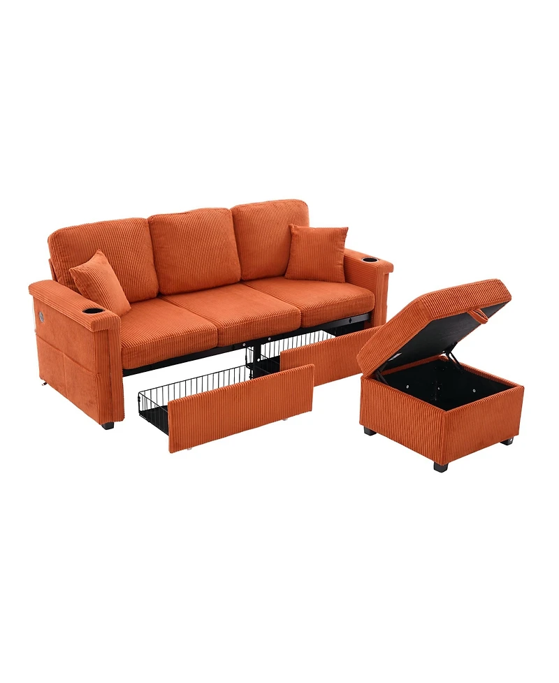 Streamdale L-Shaped Sectional Sofa w/ Storage Ottoman, Usb, Cup Holder, Corduroy