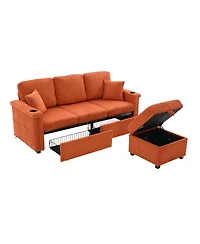 Streamdale L-Shaped Sectional Sofa w/ Storage Ottoman, Usb, Cup Holder, Corduroy