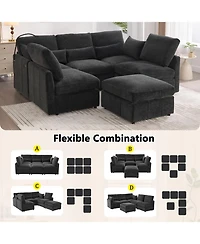 Streamdale Modern Sectional Sofa U-shaped Couch w/ Ottoman, Usb & Phone Holder