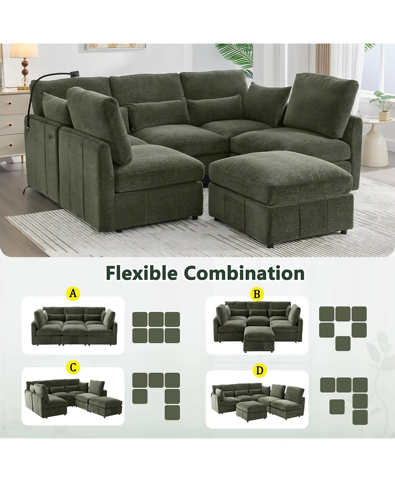 Streamdale Furniture Modern Sectional Sofa U-shaped Couch with Ottoman, Usb & Phone Holder - Green