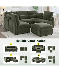 Streamdale Furniture Modern Sectional Sofa U-shaped Couch with Ottoman, Usb & Phone Holder - Green