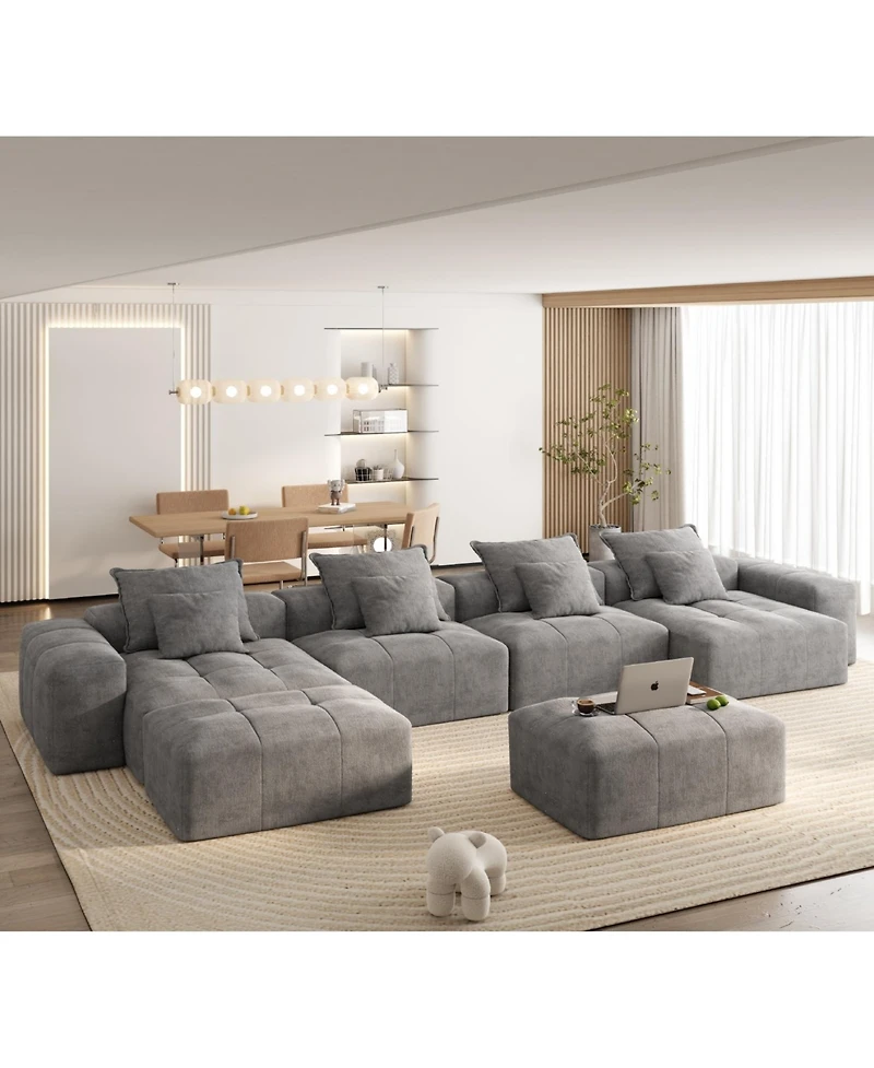 Streamdale Furniture Modern Chenille Sectional Sofa with 8 Pillows, Diy Combination, Grey