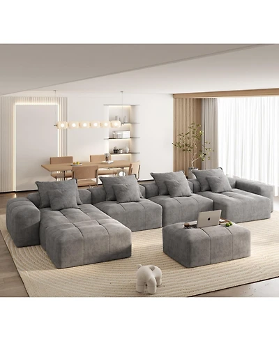 Streamdale Furniture Modern Chenille Sectional Sofa with 8 Pillows, Diy Combination, Grey