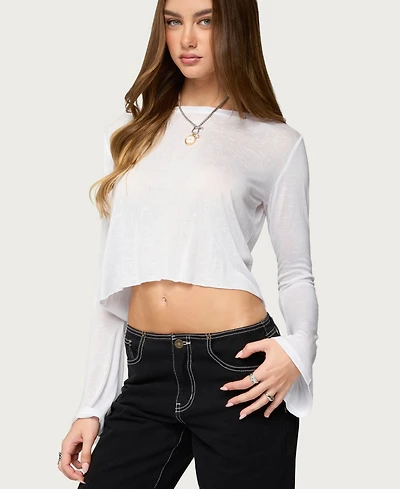 Edikted Womens Catalena Long Sleeve Sheer Top