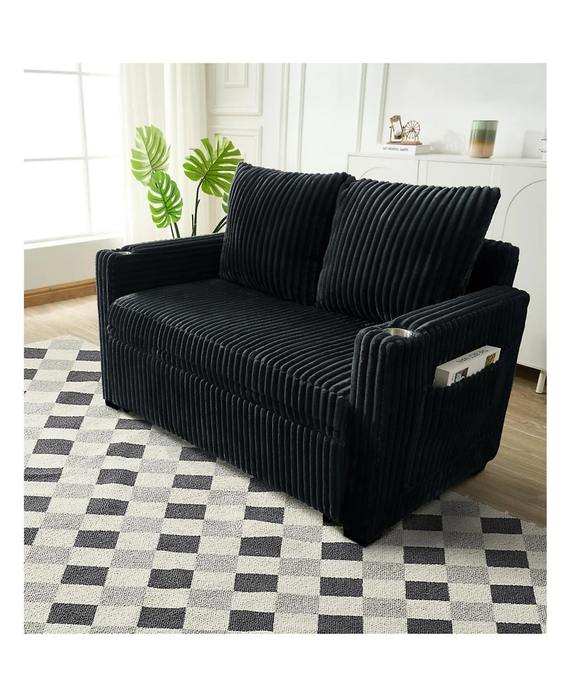 Streamdale Sleeper Sofa Couch Pull Out Bed Corduroy Love seat Black