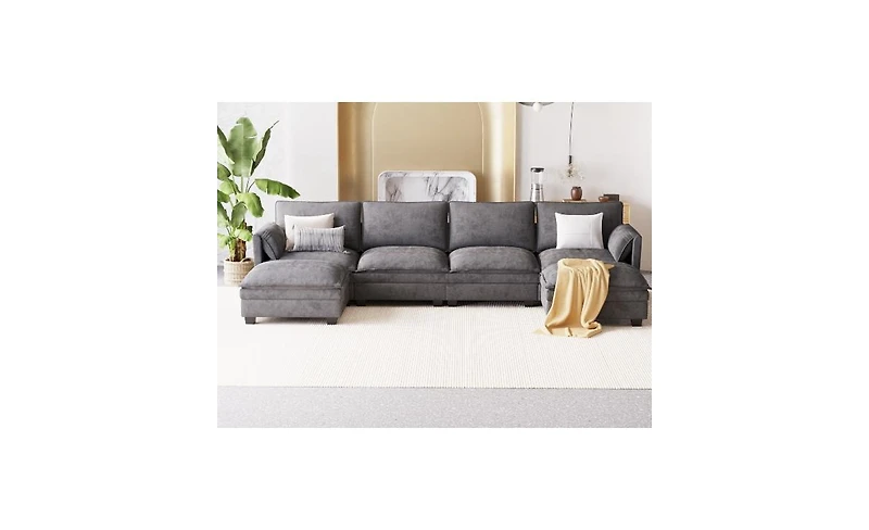 Streamdale Furniture 141.5" U-Shaped Sofa Couch with Ottoman & Pockets