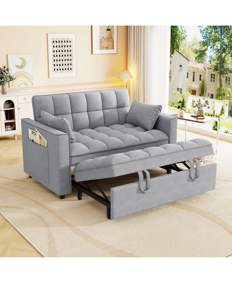 Streamdale Furniture Velvet Sleeper Sofa Couch Bed - Small Loveseat with Pillows - Gray