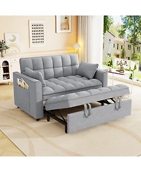 Streamdale Furniture Velvet Sleeper Sofa Couch Bed - Small Loveseat with Pillows - Gray