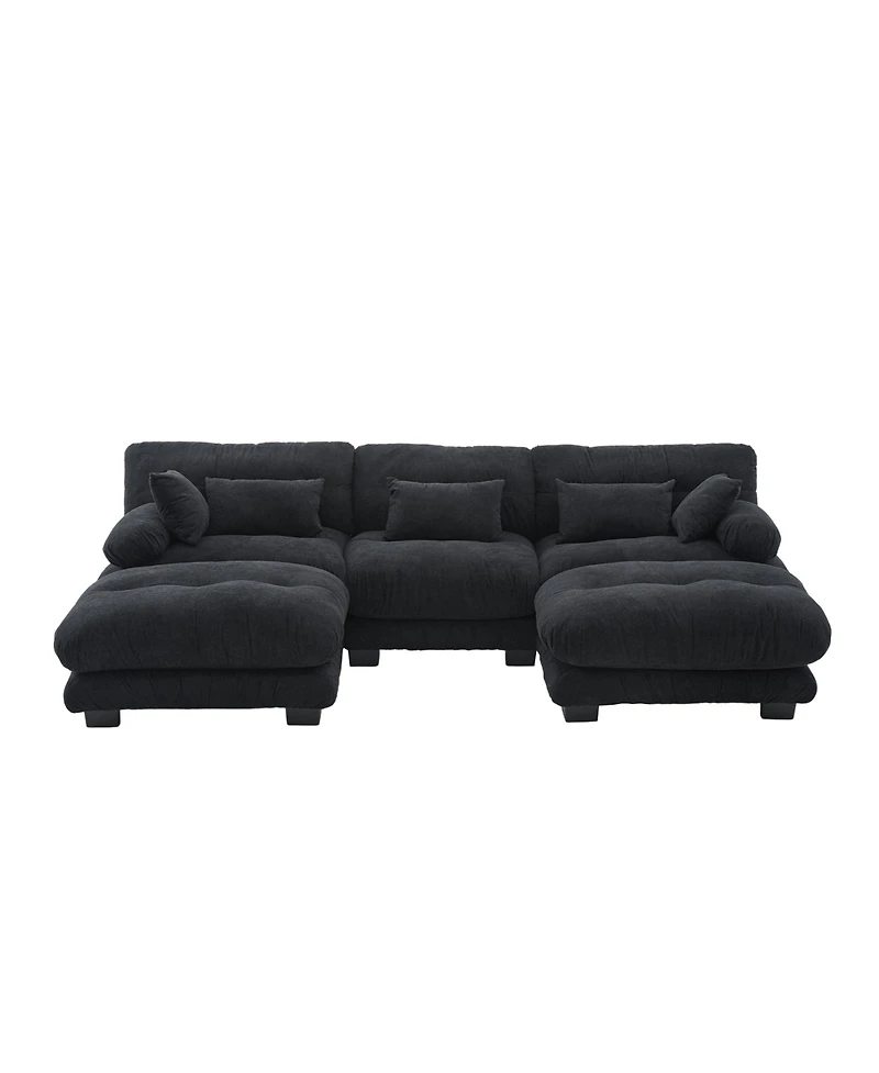 Streamdale Furniture Pelletized Velvet Cloud Couch w/ 2 Ottomans & 3 Seater Sofa