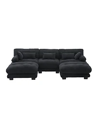 Streamdale Furniture Pelletized Velvet Cloud Couch w/ 2 Ottomans & 3 Seater Sofa
