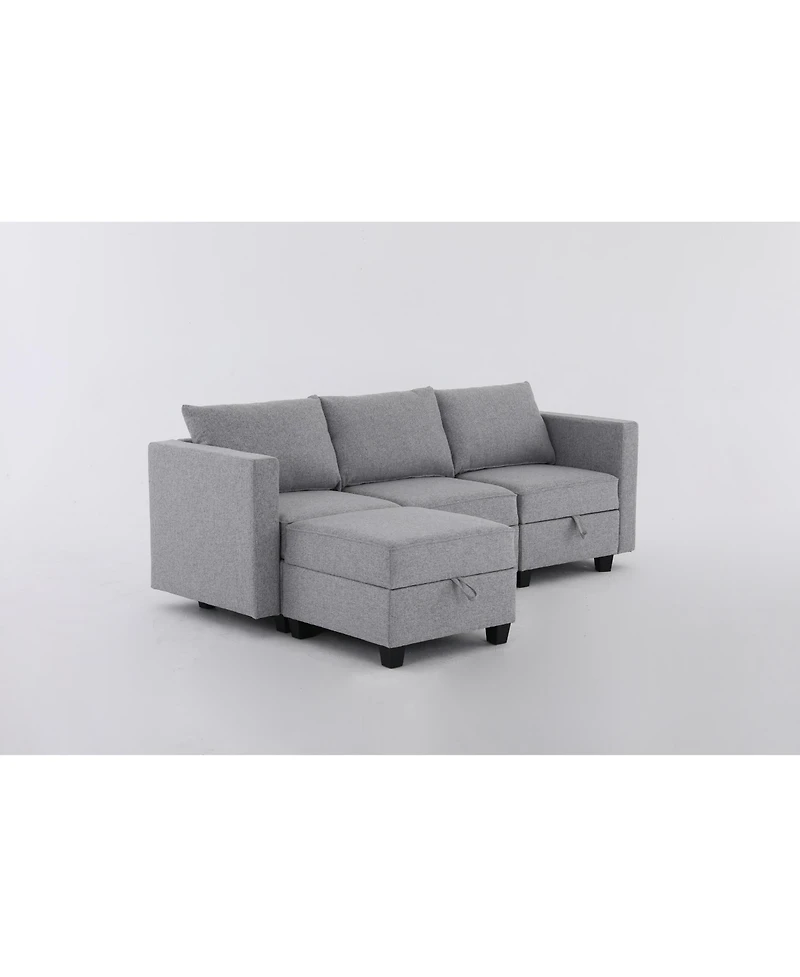 Streamdale Furniture Small Sectional Sofa Couch with Convertible Chaise Ottoman - Light Grey