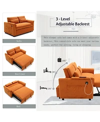 Streamdale 55" Velvet Pull Out Sofa Bed with Usb Ports & Pockets