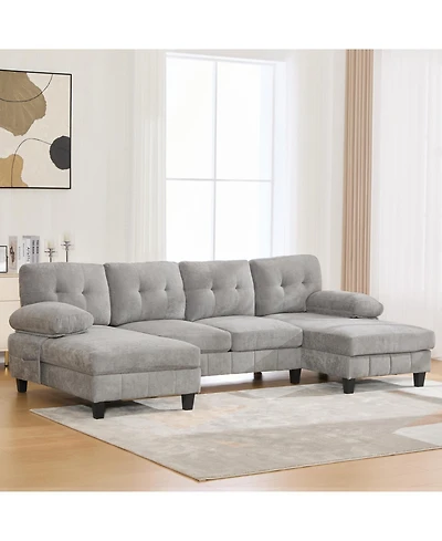 Streamdale Furniture U-Shaped Chenille Sectional Sofa with Dual Chaise & Storage