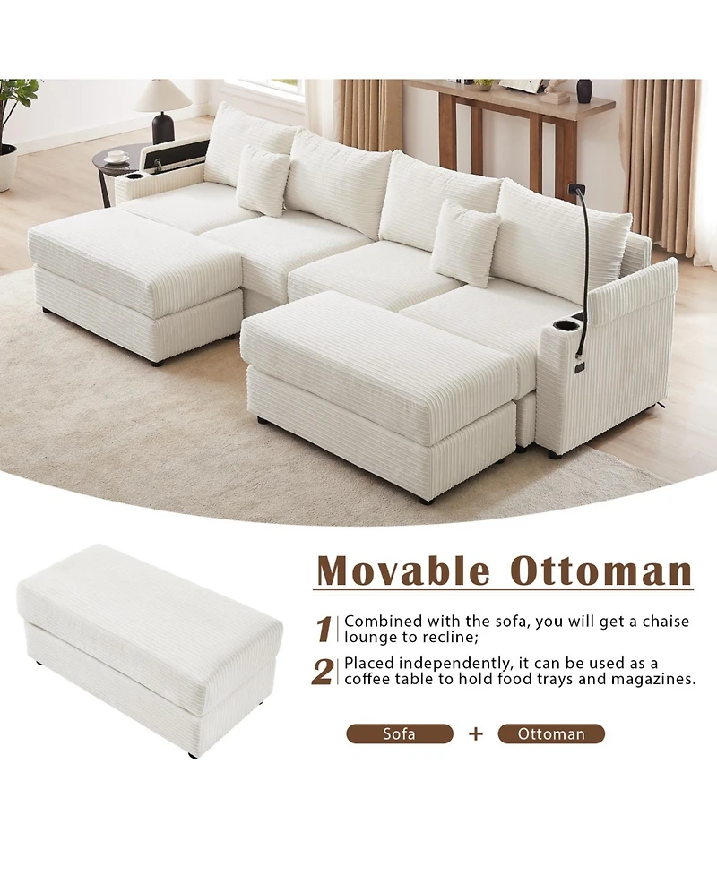 Streamdale Furniture 123" Modern Sectional Sofa w/ Storage, Ottomans, Usb, Cup & Phone Holders