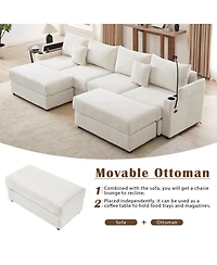 Streamdale Furniture 123" Modern Sectional Sofa w/ Storage, Ottomans, Usb, Cup & Phone Holders