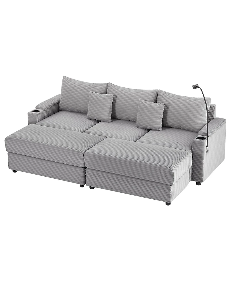 Streamdale Furniture Modern 3-Seater Sectional Sofa w/ Storage, Ottomans, Usb, Cup Holders - Grey