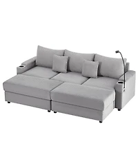 Streamdale Furniture Modern 3-Seater Sectional Sofa w/ Storage, Ottomans, Usb, Cup Holders - Grey