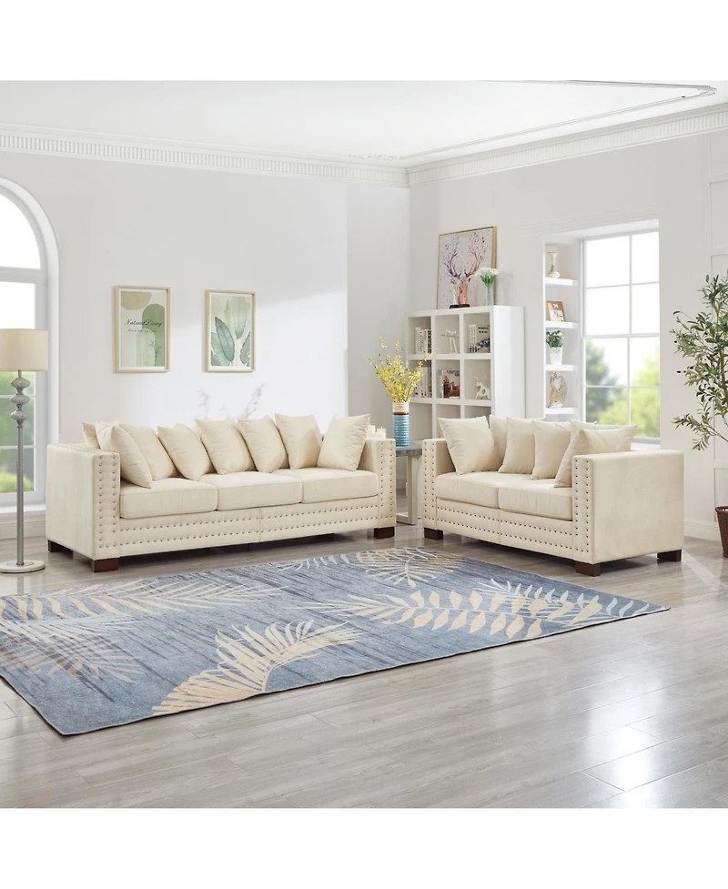 Streamdale Furniture Modern Velvet Sofa 2+3 Seater, Silver Nail Trim, Apricot