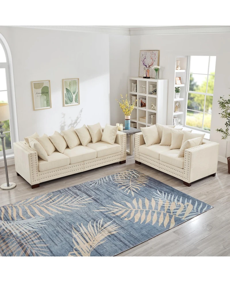 Streamdale Furniture Modern Velvet Sofa 2+3 Seater, Silver Nail Trim, Apricot