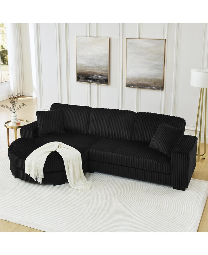 Streamdale Furniture Corduroy Tufted Sleeper Sectional Sofa, L-Shaped, Modular - Black
