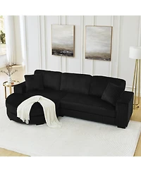 Streamdale Furniture Corduroy Tufted Sleeper Sectional Sofa, L-Shaped, Modular - Black