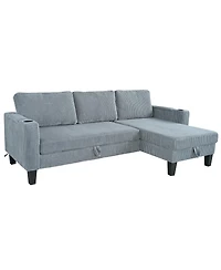 Streamdale Furniture Reversible Corduroy Sectional Sofa with Storage Chaise & Usb