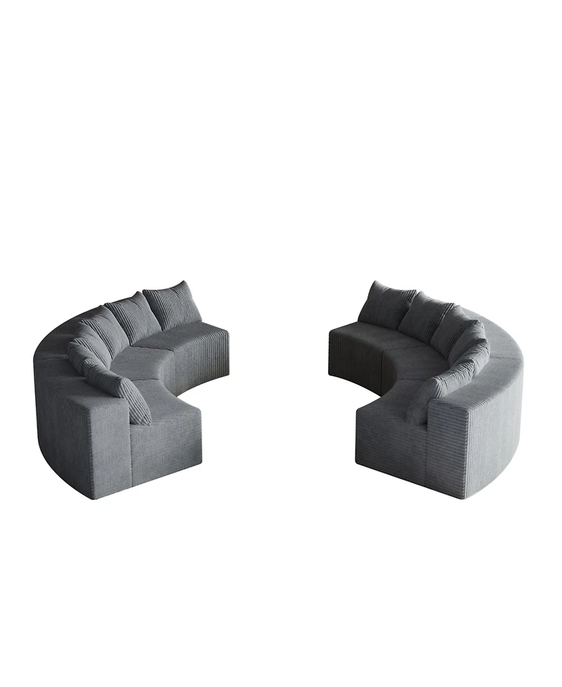 Streamdale Furniture Corduroy Curved Sectional Sofa with 12 Pillows (6 Modules