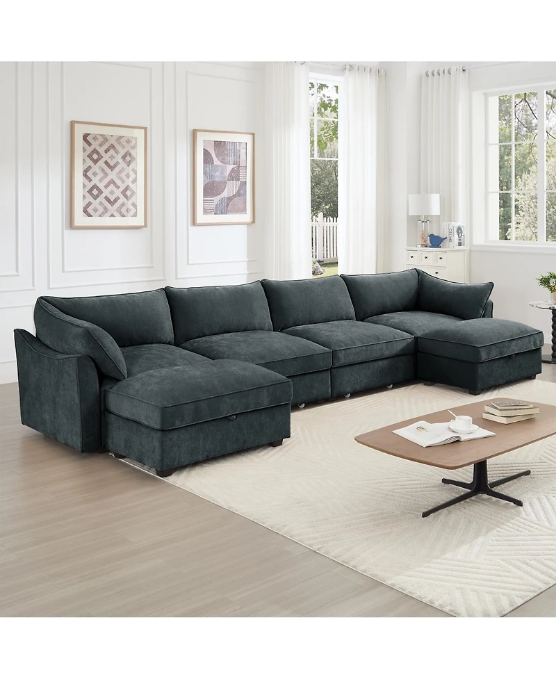 Streamdale Furniture U Shape 4 Seater Sofa with Ottomans & Storage - Chenille Gary