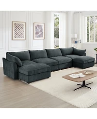Streamdale Furniture U Shape 4 Seater Sofa with Ottomans & Storage - Chenille Gary