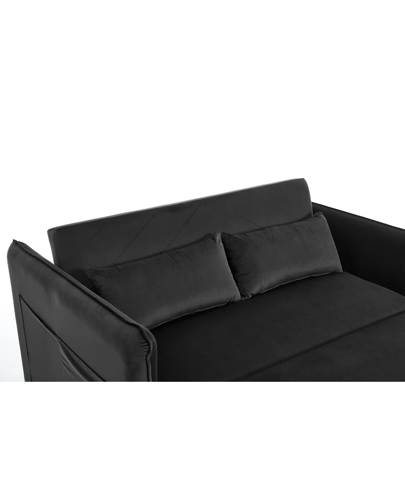 Streamdale Furniture 55" Velvet Futon Sofa Bed with Pillows & Side Pockets