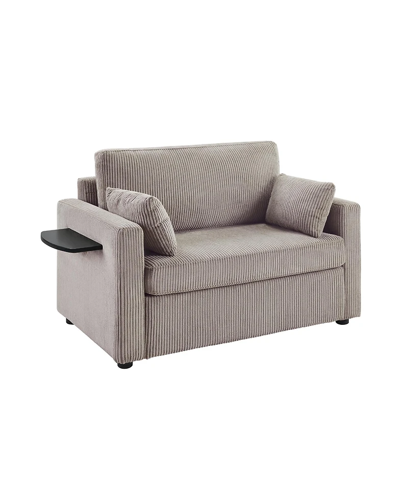 Streamdale Twin Sofa Bed Sleeper Loveseat w/ Foldable Mattress, Table, Usb, Grey-Brown