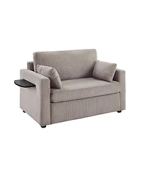 Streamdale Twin Sofa Bed Sleeper Loveseat w/ Foldable Mattress, Table, Usb, Grey-Brown