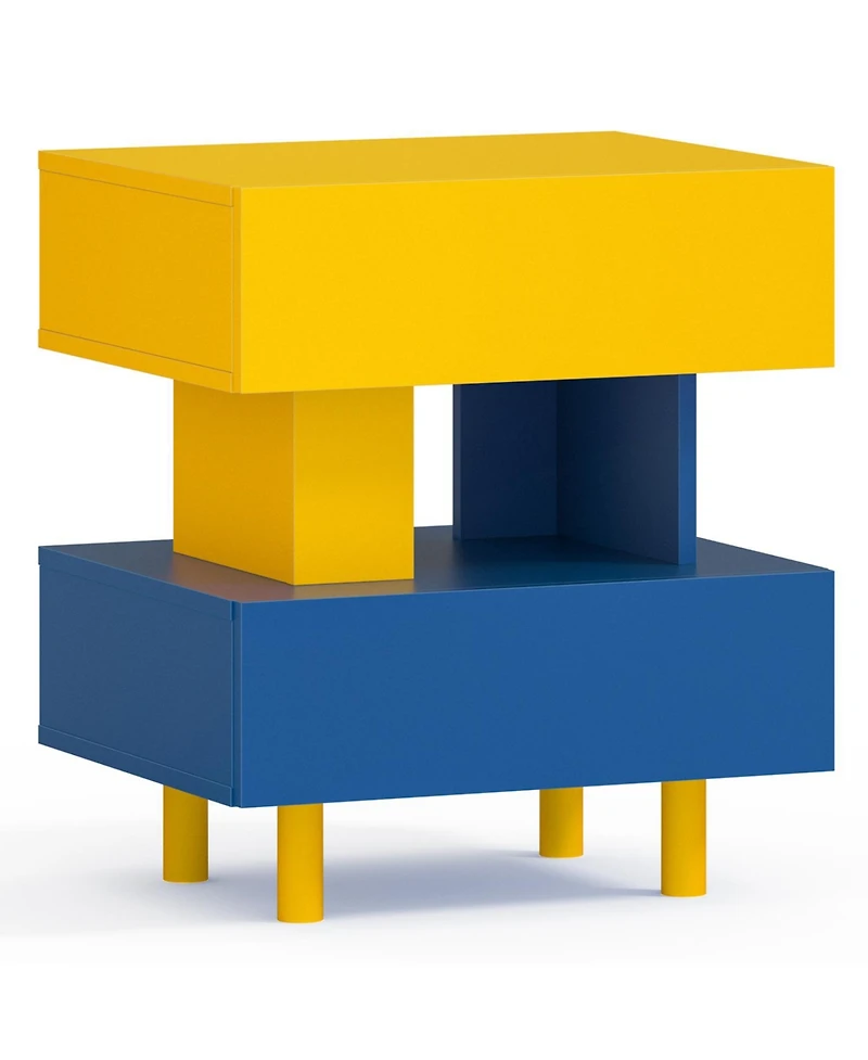 Streamdale Furniture Modern Nightstand End Table - Bedroom, Living Room, Playroom - Yellow & Blue