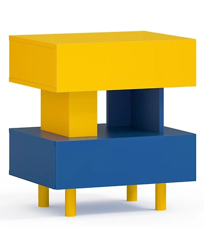 Streamdale Furniture Modern Nightstand End Table - Bedroom, Living Room, Playroom - Yellow & Blue