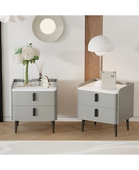 Streamdale Furniture Gray Nightstands Set of 2, Marble Top, 2 Drawers