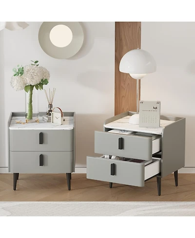 Streamdale Furniture Gray Nightstands Set of 2, Marble Top, 2 Drawers