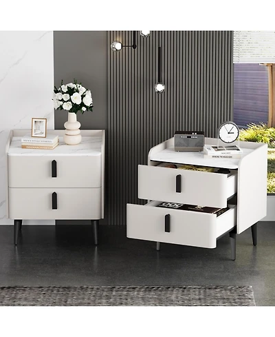 Streamdale Furniture Streamdale Gray Nightstands Set of 2, Marble Top, 2 Drawers