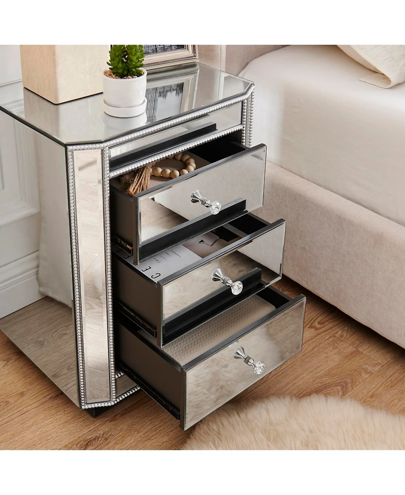 Streamdale Furniture 3-Drawer Mirrored Nightstand/Side Table - Modern Accent Furniture